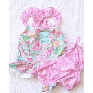 NEW CHARLIES PROJECT girl's samantha ruffle two piece tankini swim set in pink